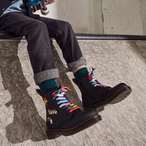 Doc Martens AirWair Boots Girl's Size 2 Combat Shoes Side Zip 1460 Black Rainbow